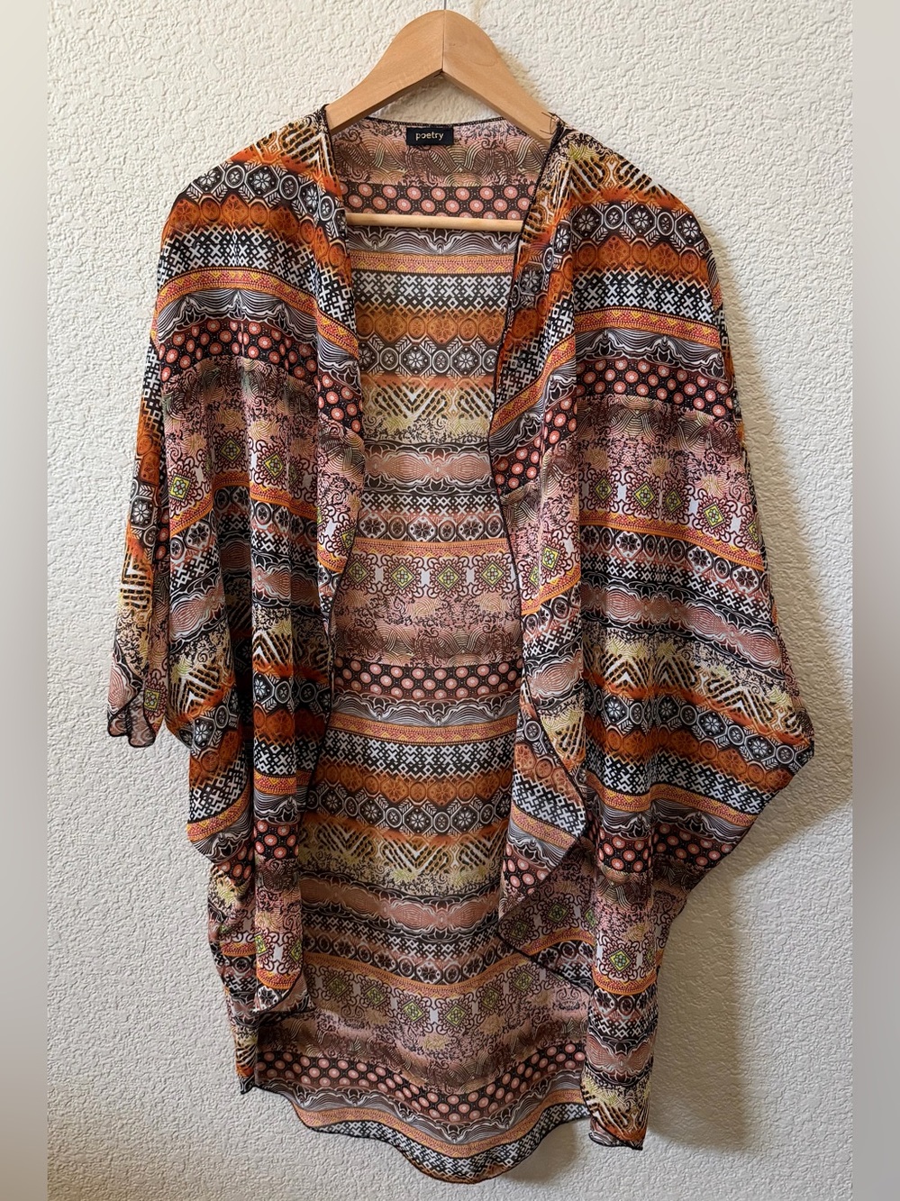 Poetry OS Lightweight Batik Print Short Sleeve More coverage Cardigan Fall Vibes